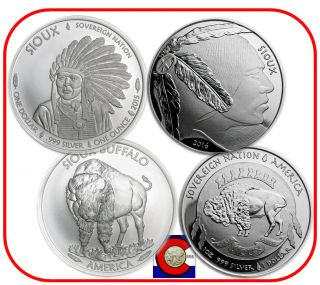 2015 & 2016 Sioux Indian Buffalo $1 Silver 1 Oz Coins - - Native American
