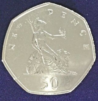 Vintage 1969 British 50 Pence Elizabeth Ii Coin