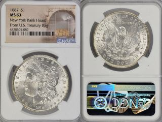 1887 Ngc Ms63 Silver Morgan Dollar Coin - York Bank Hoard From U.  S.  Treasury