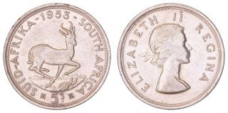 Xe.  078} South Africa 5 Shillings 1953 / Silver / Vf