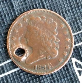 1834 U.  S.  Half Cent Coin Pinholed Scarce Nr