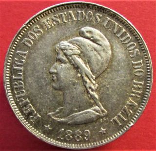 Silver Coin Brazil 500 Reis 1889.