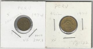 Xx From Accumulation - 2 Coins From Peru - 5 & 10 Centavos (both Dating 1974)