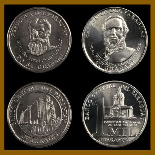 Paraguay 500 1000 (1,  000) Guaranies (2 Coins Set),  2007/2008 Unc