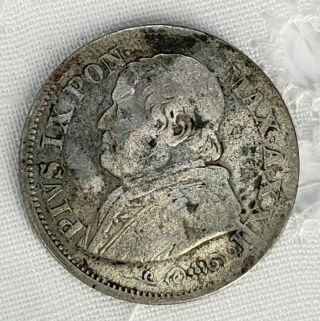 10 Soldi Papal Silver Antique Coin Italian States 1867 R Vatican Pope Pius Ix