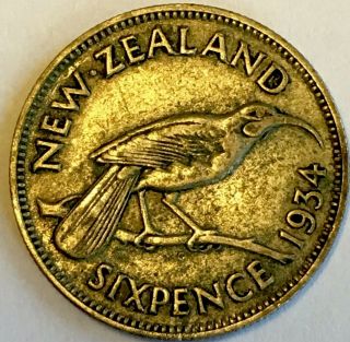 1934 Sixpence - Zealand - George Vi - 3.  6 Million Minted -