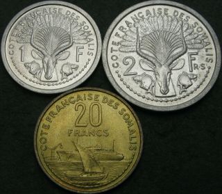 French Somaliland 1,  5,  20 Francs 1952/1959 - 3 Coins - 3082 ¤