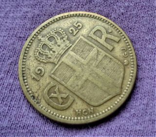 Iceland Rare 1925 Coin/1 Krona From First Year Of Edition/comp: Aluminum - Bronze.