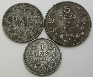 Bulgaria 1,  2,  5 Leva 1941 - Iron - 3 Coins.  - 2285