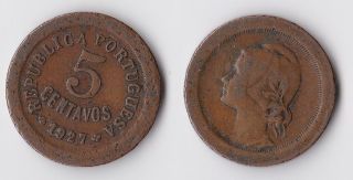 1927 Portugal 5 Centavos Coin