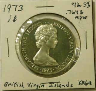 1973 British Virgin Islands One Dollar Proof Sterling Silver Coin