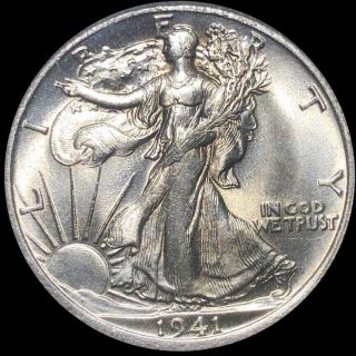 1941 - S Walking Half Dollar Highly Uncirculated High End Gem Ms Bu Silver Coin Nr