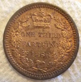 1866 Great Britain 1/3 Farthing Km 750 Bronze Coin