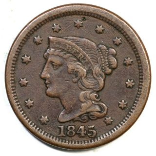 1845 Braided Hair Large Cent Coin 1c
