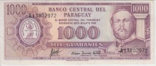 Paraguay P201 - 2972 1000 Guaranies Pfx A - Colman Villamayor - Acosta,  Vf,