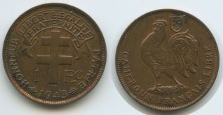 G15462 - Cameroon 1 Franc 1943 Km 7 Vf - Xf Rar Cameroun Francais Libre Kamerun