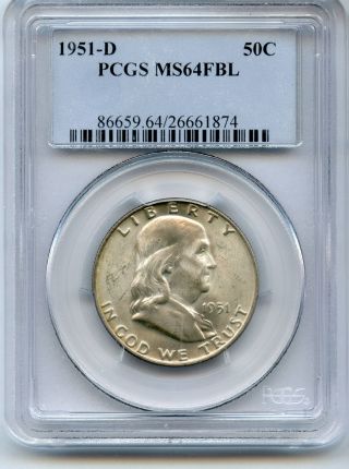 1951 - D Franklin Half Dollar Pcgs Ms64fbl Full Bell Lines 50c Silver Coin - Jc575