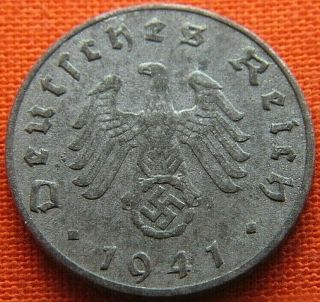 Wwii German 1941 - J 5 Reichspfennig 3rd Reich Zinc Nazi Germany Coin Wc2235