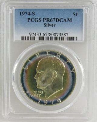 1974 - S Silver Proof Eisenhower Dollar Pcgs Pr67dcam - Nifty Toning