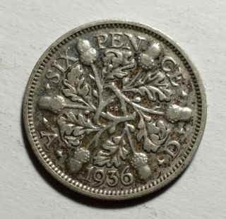 1936 6 - Pence Great Britain 19.  5mm 50 Silver