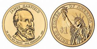 2011 P&d James Garfield Presidential One Dollar Coins U.  S.  Rolls Money