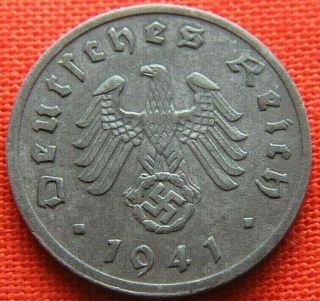 Wwii German 1941 - F 1 Reichspfennig 3rd Reich Zinc Nazi Germany Coin Wc2172