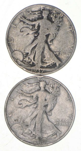 (2) 1937 - D & 1939 - S Walking Liberty Half Dollars 90 Silver $1.  00 Face 707