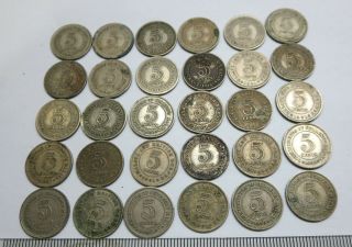 30 British Malaya & Borneo 5 five cents nickel coins 1948 1950 1961 KGVI QEII 2