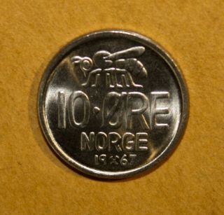 Norway 10 Ore 1967 Brilliant Uncirculated Coin 2