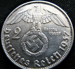1937e 2 Mark Swastika German 62.  Silver Bullion Nazi Germany Ww2 3rd Reich Coin