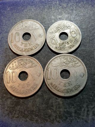 4 1917 Egypt Coins 3 - 10 Milliemes,  1 Millieme Coins
