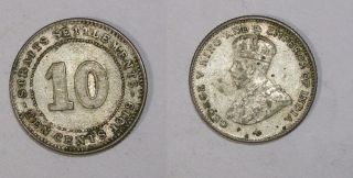 1919 Straits Settlements Silver 10 C.  Aunc.  Inv 369 - 35
