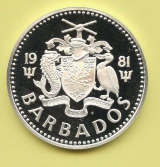 1981 Barbados 25 Dollars Proof - Low Mintage At 1,  008 Coins