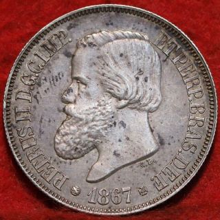 1867 Brazil 500 Reis Silver Foreign Coin