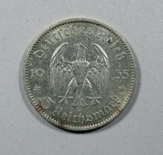 (vl949) 1935 A (berlin) Nazi Germany Reichsmark Silver 5 Mark Coin W/ Swastika