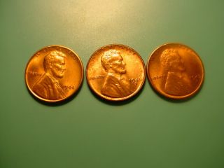 U.  S.  1944 - S,  1945 - S,  1946 - S Wheat Pennies In Brilliant Uncirculated