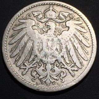 Old Foreign World Coin: 1892 - D Germany 10 Pfennig