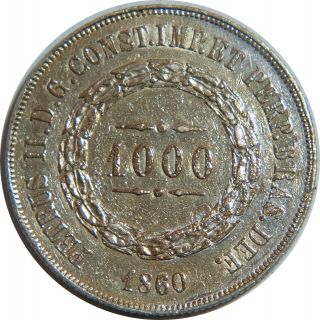 Brazil 1000 Reis 1860 Silver D Pedro Ii T10