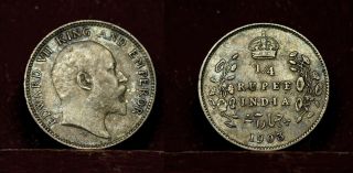 India British 1903,  1/4 Rupee,  Edward Vii,  Silver Xf