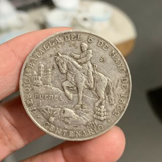 Silver Puebla Medal Batalla 5 De Mayo 1862 Mexico Centenario Moneda Coin
