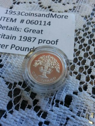 Great Britain,  Uk 1 Pound 1987.  Km 948a.  925 Silver Proof Coin.  060114