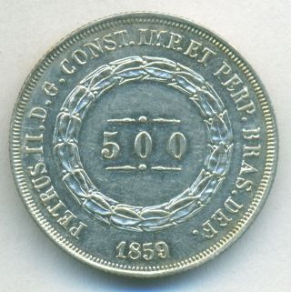 Brazil Coin 500 Reis 1859 Silver Km 464 Xf,