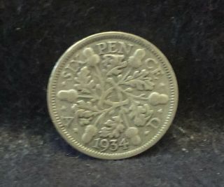 1934 Great Britain Silver 6 Pence,  George V,  Km - 832 (gb3)