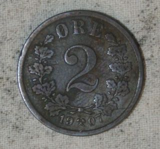1907 Norway 2 Ore Bronze Coin Sharp