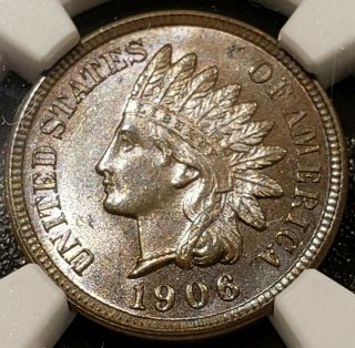 ☆1906 Indian Head Penny Cent,  Ngc Ms 63 Bn☆