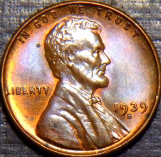 Rare 1939 - S Lincoln Cent Br/ Full Wheat Lines,  Rich Rainbow Toning Lqqk
