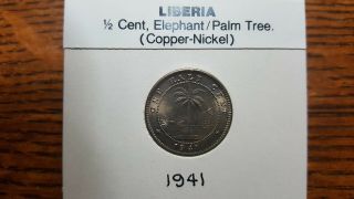 1941 Liberia 1/2 Cent Coin Unc