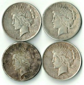 ✅ 4 Peace Silver Dollars.  1922 - 1925.  You Grade