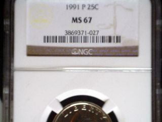 1991 - P 25c Washington Quarter,  Ngc Certified Ms67,  Uncirculated Business Strike