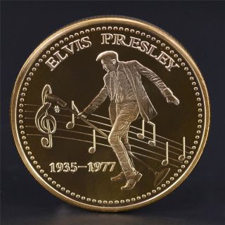 Elvis Presley 1935 - 1977 The King of N Rock Roll Gold Art Commemorative Coin PICA 3